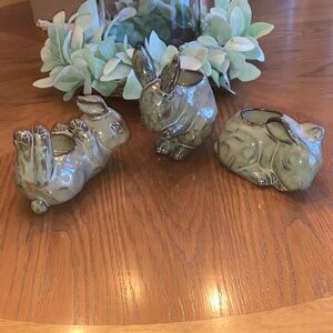 Retired PartyLite Ceramic Spring Bunny Rabbit Tealight Candle Holder Set